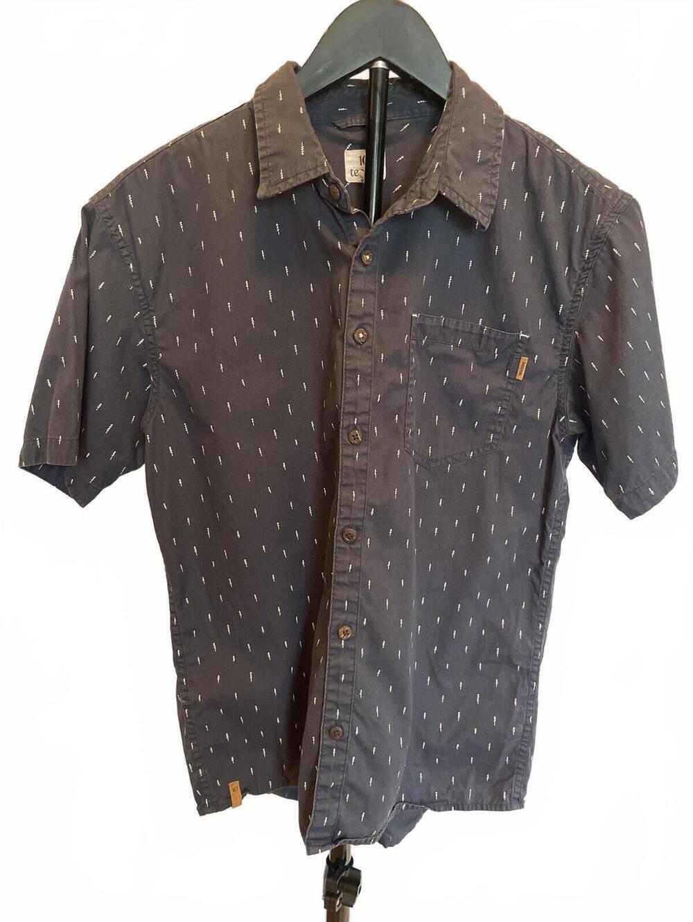 Tentree Men's Mancos Shirt Navy Blue Short Sleeve Collared Small Trees Recycled